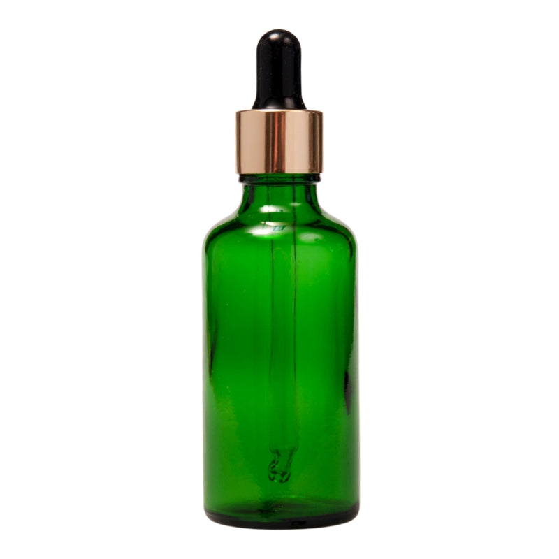 50ml Green Glass Aromatherapy Bottle with Pipette - Black & Gold Collar (18/89)