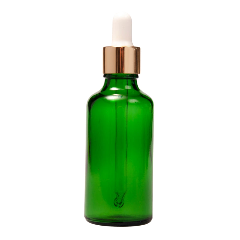 50ml Green Glass Aromatherapy Bottle with Pipette - White & Gold Collar (18/89)