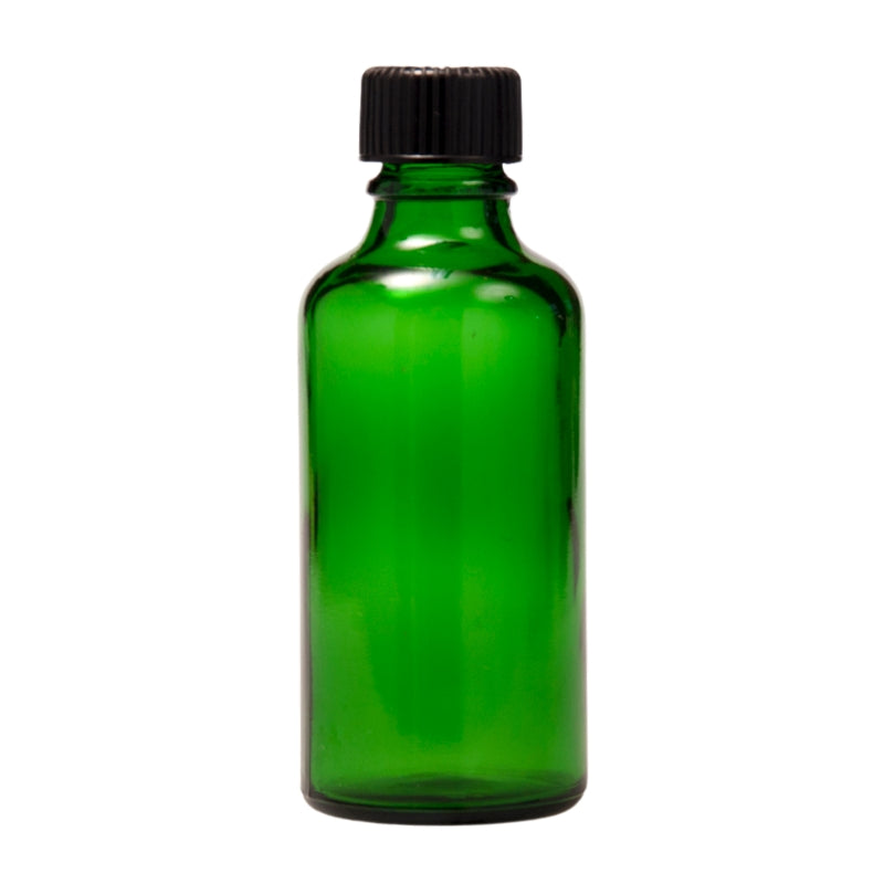 50ml Green Glass Aromatherapy Bottle with Screw Cap - Black (18/410)