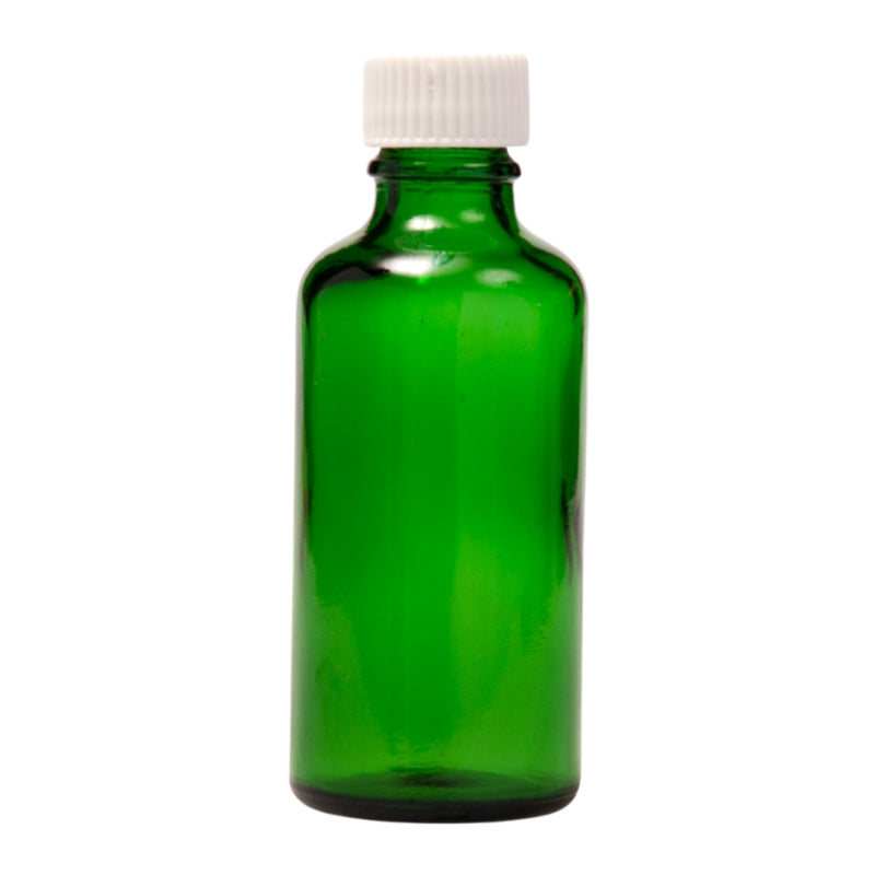 50ml Green Glass Aromatherapy Bottle with Screw Cap - White (18/410)