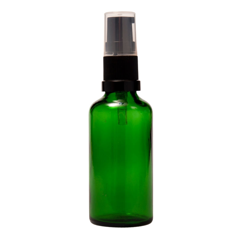 50ml Green Glass Aromatherapy Bottle with Serum Pump - Black (18/410)
