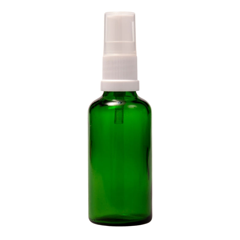 50ml Green Glass Aromatherapy Bottle with Serum Pump - White (18/410)