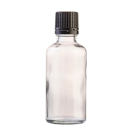 50ml Clear Glass Bottle with Slow Flow Dropper Cap - Black