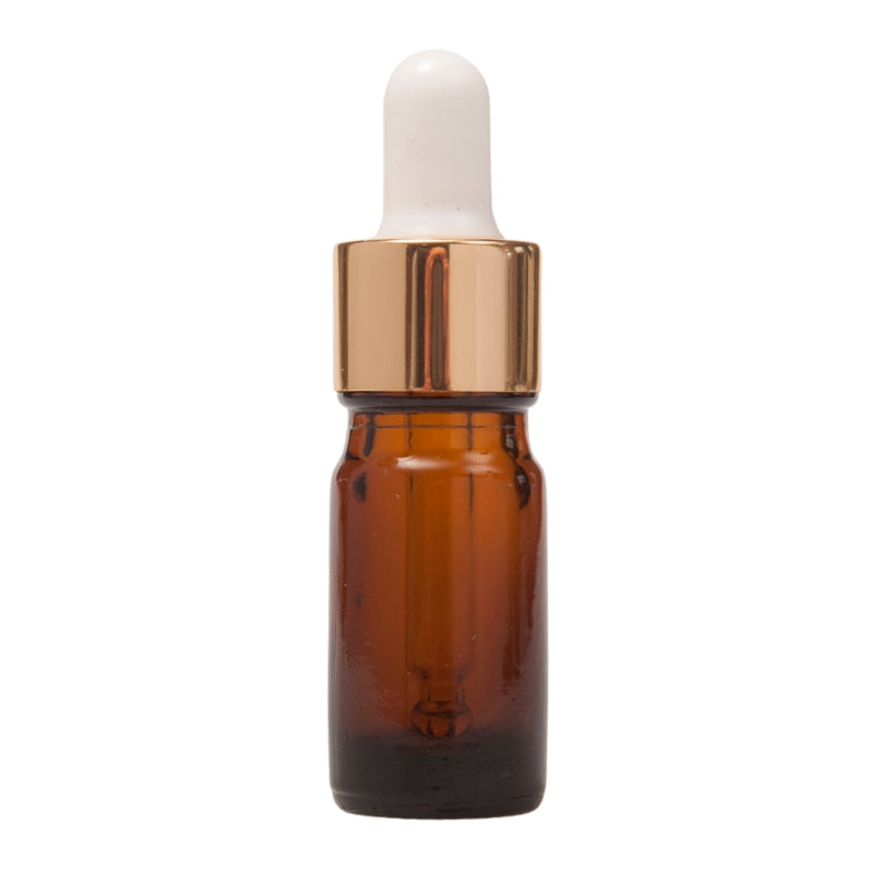 5ml Amber Glass Aromatherapy Bottle with Pipette - White & Gold Collar (18/52)