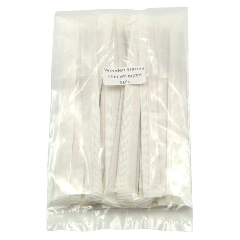 178mm Wooden Stirrers - Thin (Wrapped)