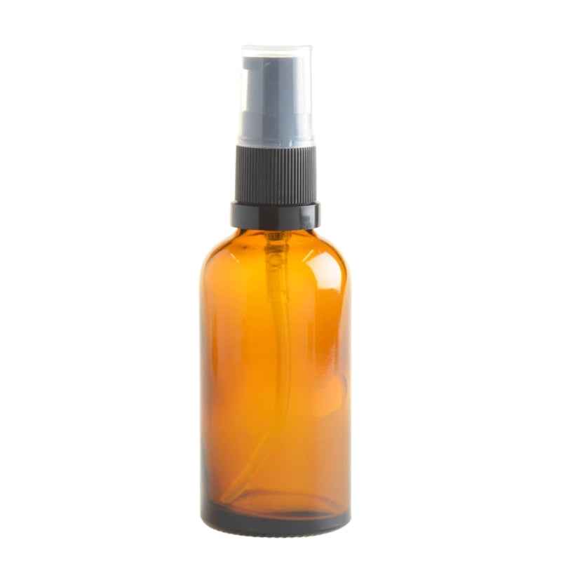 100ml Amber Glass Aromatherapy Bottle with Serum Pump - Black (18/410) - Essentially Natural