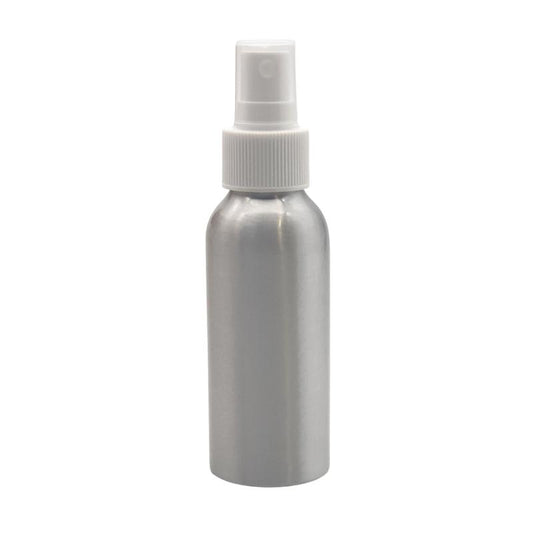 100ml Silver Aluminium Bottle with LDPE Atomiser Spray - White (24/410)