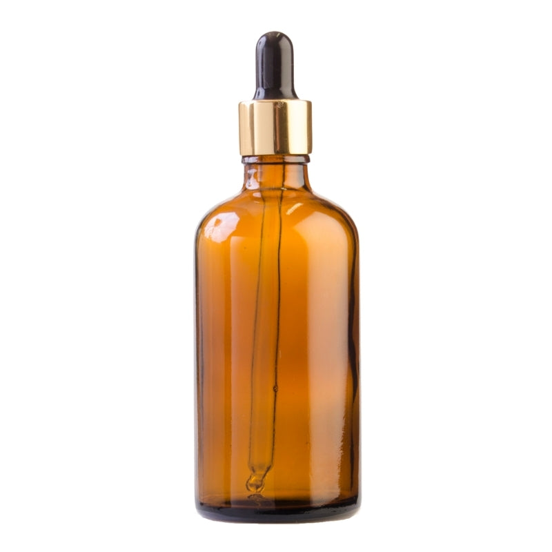 100ml Amber Glass Aromatherapy Bottle with Pipette - Black & Gold Collar (18/110)