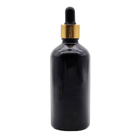 100ml Black Glass Aromatherapy Bottle with Pipette - Black & Gold Collar (18/110)
