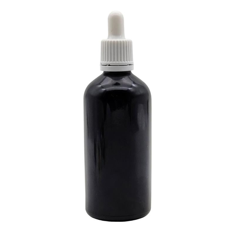 100ml Black Glass Aromatherapy Bottle with Pipette - White (18/110)