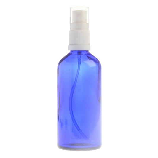 100ml Blue Glass Aromatherapy Bottle with Spritzer - White (18/410)