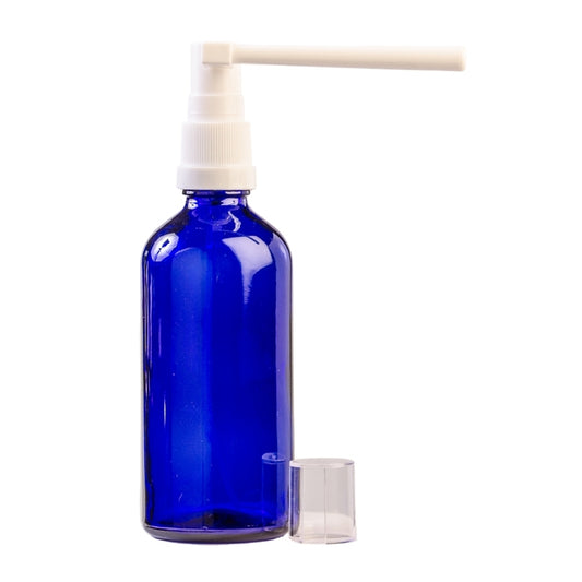 100ml Blue Glass Aromatherapy Bottle with Throat Sprayer (18/65)