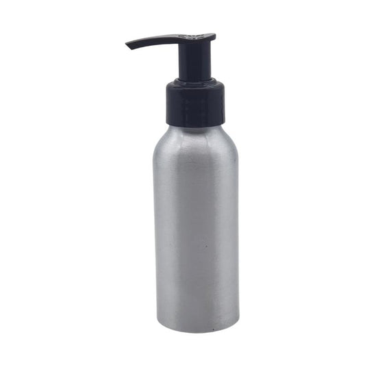 100ml Silver Aluminium Bottle with LDPE Pump Dispenser - Black (24/410)