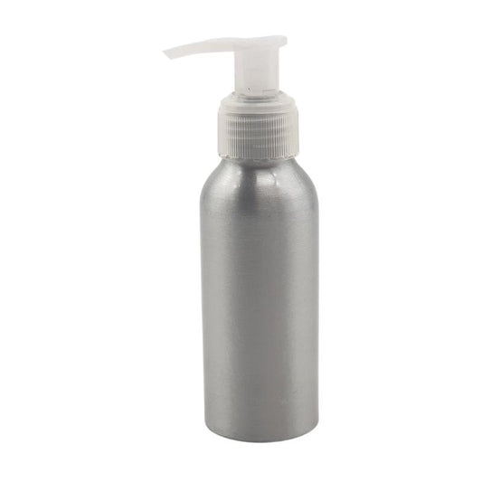100ml Silver Aluminium Bottle with LDPE Pump Dispenser - Natural (24/410)