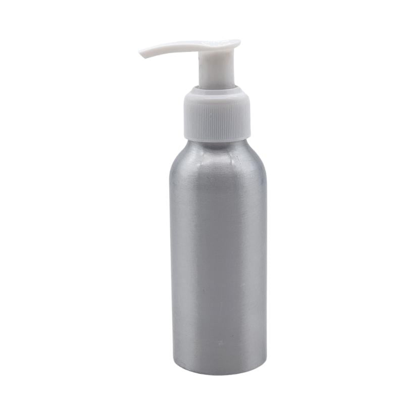 100ml Silver Aluminium Bottle with LDPE Pump Dispenser - White (24/410)