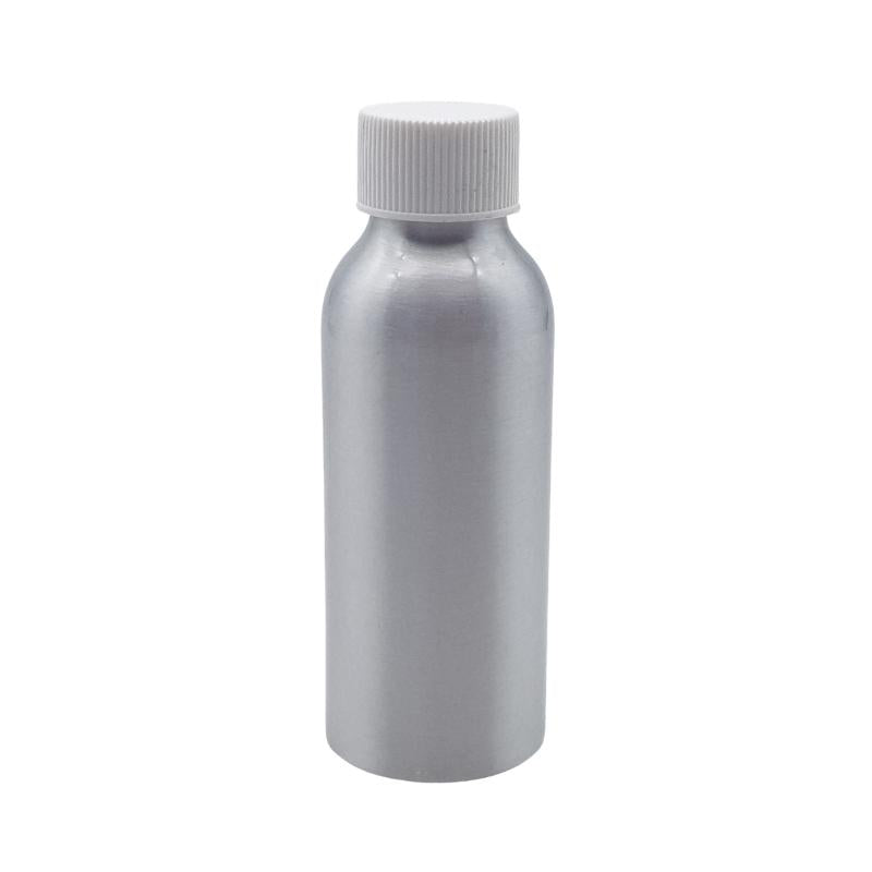 100ml Silver Aluminium Bottle with LDPE Screw Cap - White (24/410)