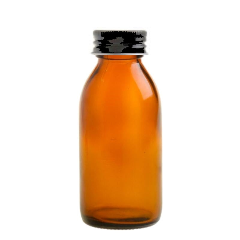 100ml Amber Glass Generic Bottle with Aluminium Screw Cap - Black (28/410)