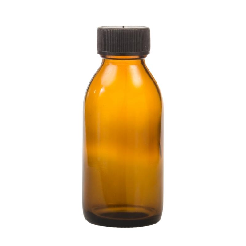 100ml Amber Glass Generic Bottle with Screw Cap - Black (28/410)