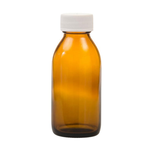 100ml Amber Glass Generic Bottle with Screw Cap - White (28/410)