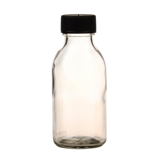 200ml Clear Glass Generic Bottle with Screw Cap - Black (28/410)