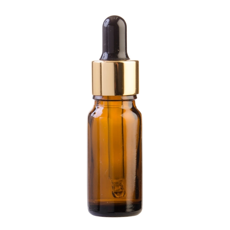 10ml Amber Glass Aromatherapy Bottle with Pipette - Black & Gold Collar (18/62)