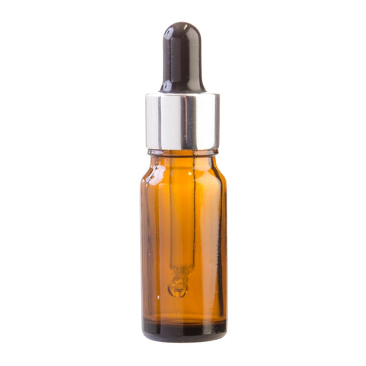 10ml Amber Glass Aromatherapy Bottle with Pipette - Black & Silver Collar (18/62)
