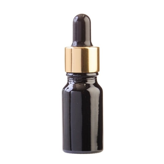 10ml Black Glass Aromatherapy Bottle with Pipette - Black & Gold Collar (18/60)
