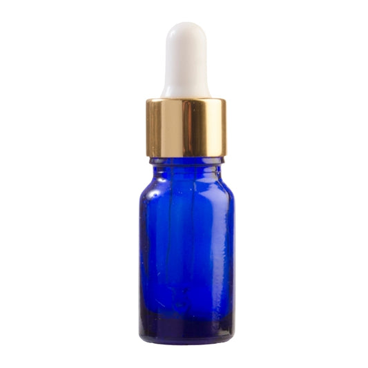 10ml Blue Glass Aromatherapy Bottle with Pipette - White & Gold Collar (18/60)