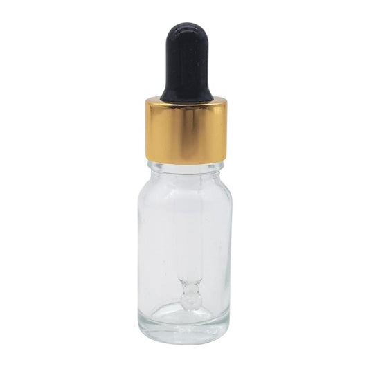 10ml Clear Glass Aromatherapy Bottle with Pipette - Black & Gold Collar (18/60)