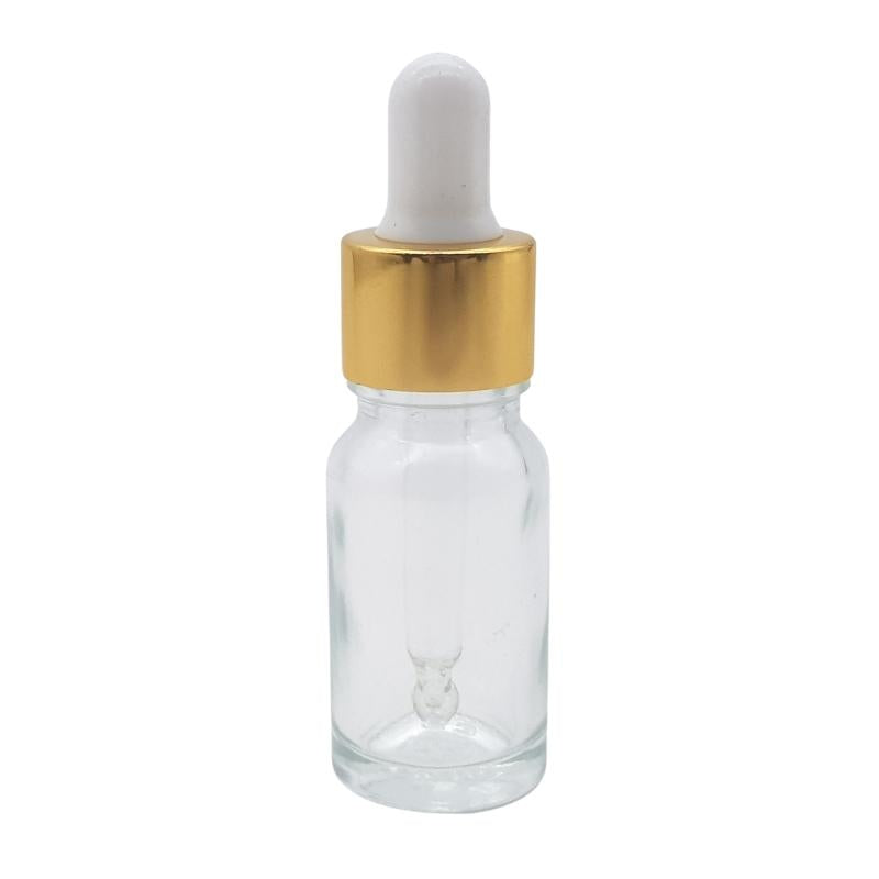 10ml Clear Glass Aromatherapy Bottle with Pipette - White & Gold Collar (18/60)