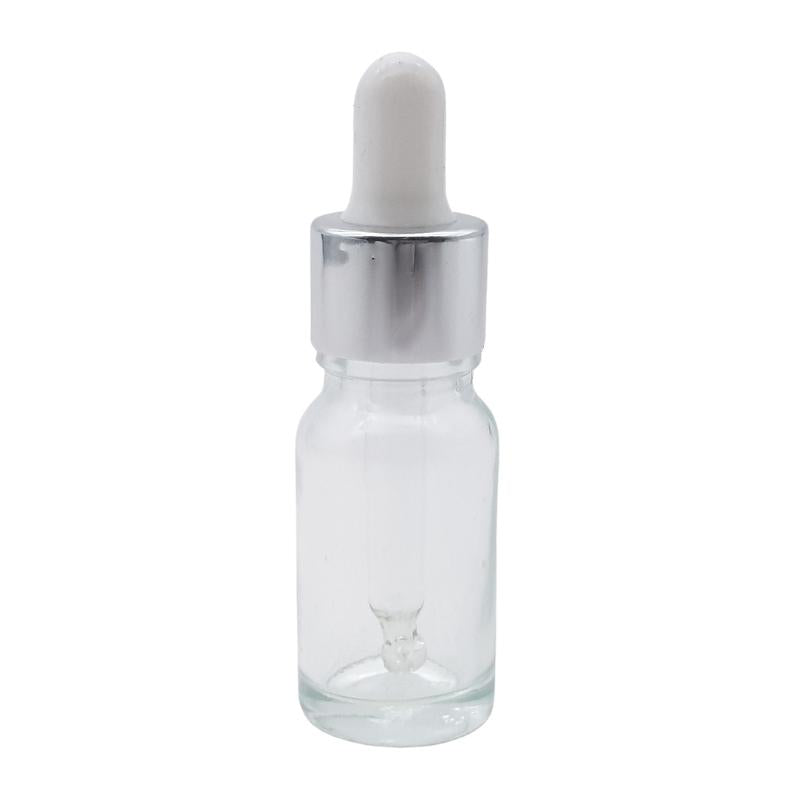 10ml Clear Glass Aromatherapy Bottle with Pipette - White & Silver Collar (18/60)