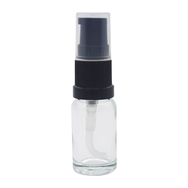 10ml Clear Glass Aromatherapy Bottle with Serum Pump - Black (18/410)