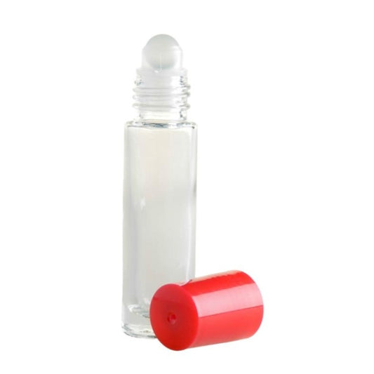 10ml Clear Glass Roll On Bottle with Red Cap & Glass Ball