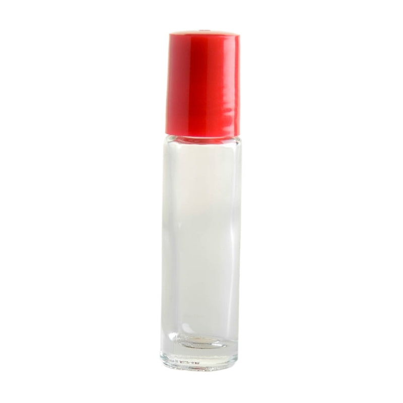 10ml Clear Glass Roll On Bottle with Red Cap & Glass Ball