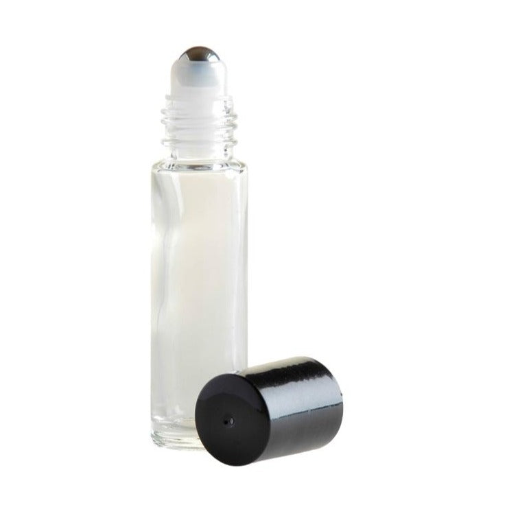 10ml Clear Glass Roll On Bottle with Black Cap & Metal Ball