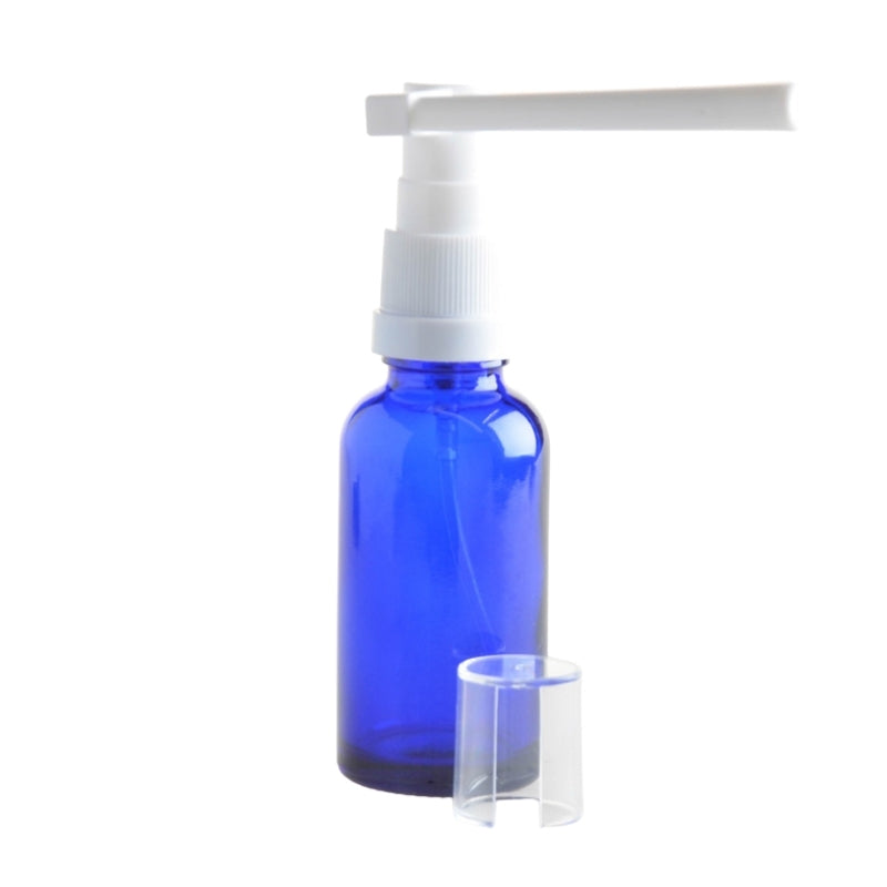 30ml Blue Glass Aromatherapy Bottle with Throat Sprayer (18/65) - Essentially Natural