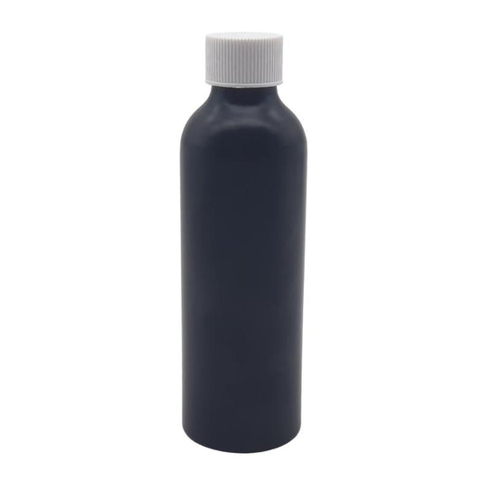 150ml Black Aluminium Bottle with LDPE Screw Cap - White (24/410)