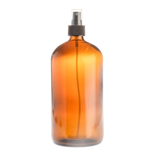1 Litre Amber Glass Medical Round Bottle with Atomiser Spray - Black (28/410)