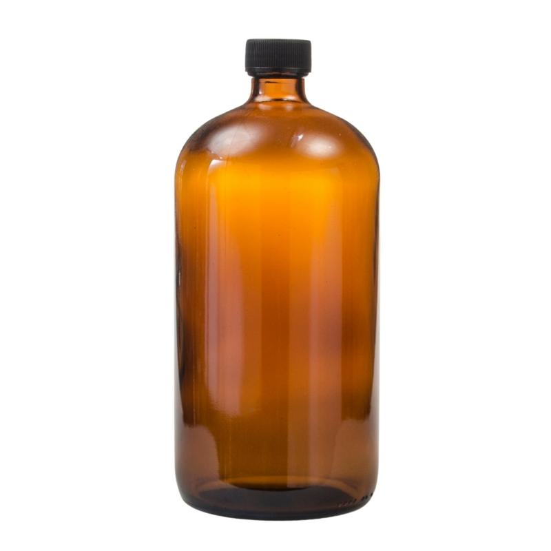 1 Litre Amber Glass Medical Round Bottle with Screw Cap - Black (28/410)