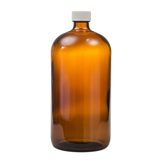 1 Litre Amber Glass Medical Round Bottle with Screw Cap - White (28/410)