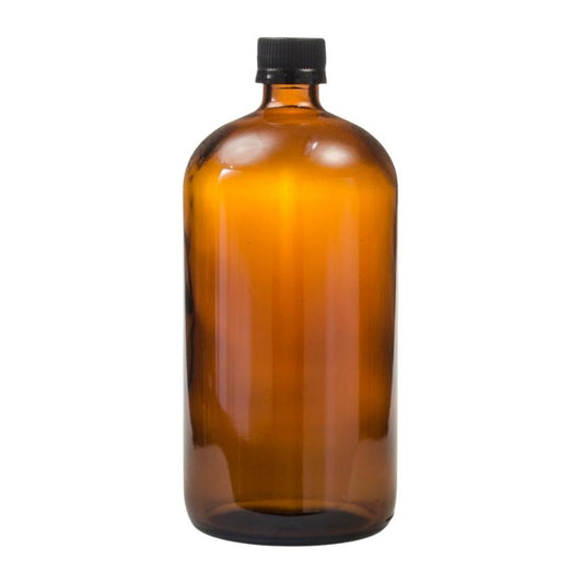 1 Litre Amber Glass Medical Round Bottle with Tamper Proof Cap - Black (28/410)