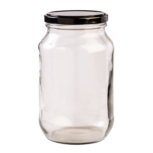 1 Litre Clear Glass Catering Jar with Black Metal Lid (82mm Twist)