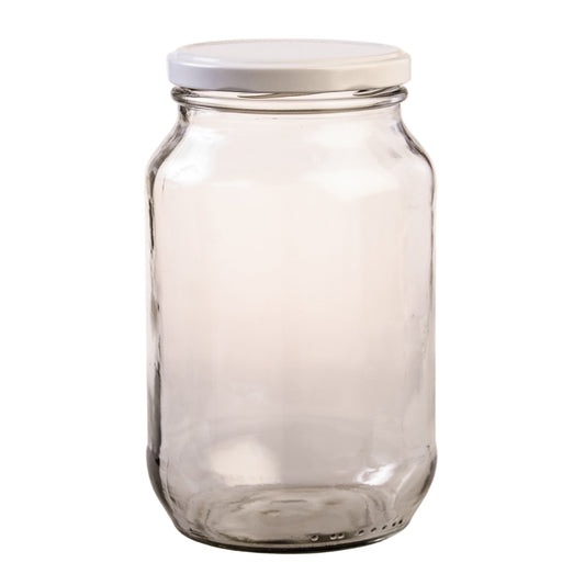 1 Litre Clear Glass Catering Jar with White Metal Lid (82mm Twist)