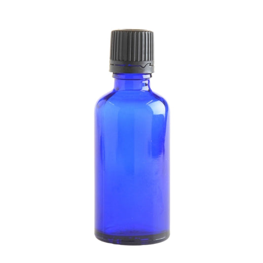 50ml Blue Glass Aromatherapy Bottle with Dropper Cap - Black - Essentially Natural