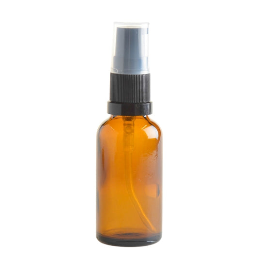 30ml Amber Glass Aromatherapy Bottle with Serum Pump - Black (18/410) - Essentially Natural