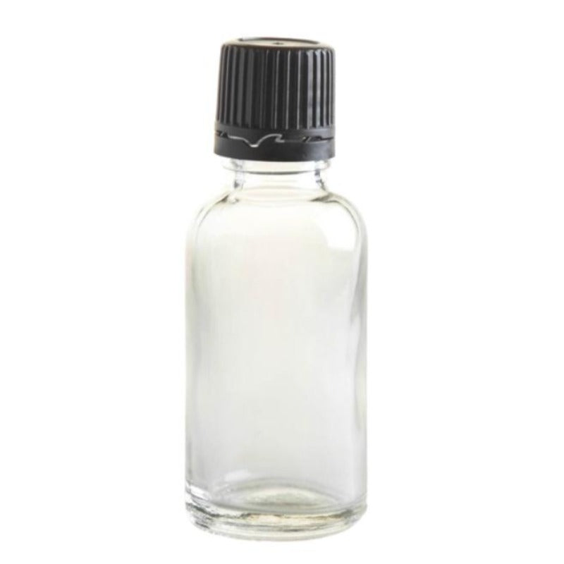30ml Clear Glass Aromatherapy Bottle with Screw Cap - Black (18/410) - Essentially Natural