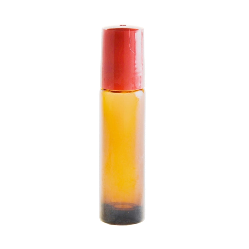 10ml Amber Glass Roll On Bottle with Red Cap & Glass Ball