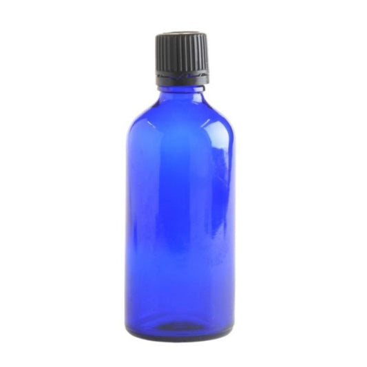 100ml Blue Glass Aromatherapy Bottle with Dropper Cap - Black - Essentially Natural