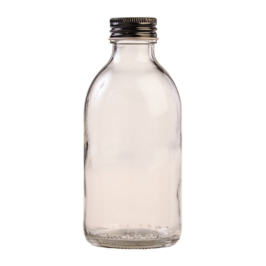 200ml Clear Glass Generic Bottle with Aluminium Screw Cap - Black (28/410)