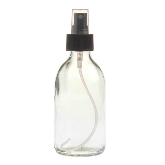 200ml Clear Glass Generic Bottle with Atomiser Spray - Black (28/410)